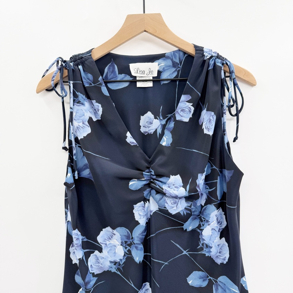 Vintage 90's Floral Sleeveless Midi Dress in Blue Size Large - Picture 3 of 7